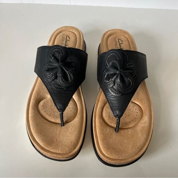 Clarks Women's Brynn Style Black Leather Flat Sandal Size 10.5 - Picture 3 of 8